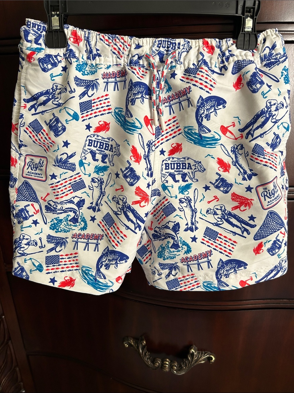 White Patriotic Print Men’s Swim Trunks